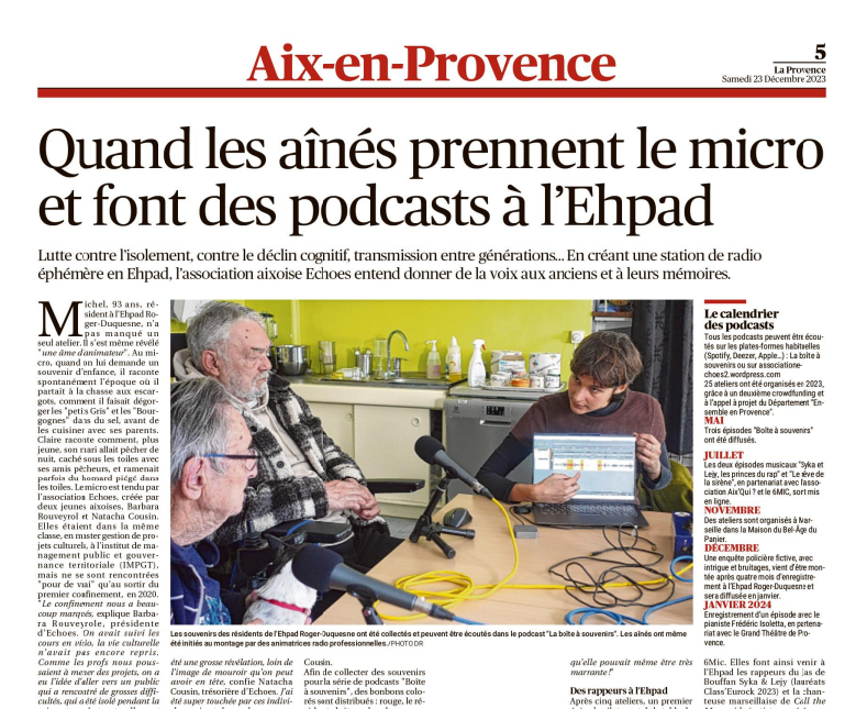 Page d'un article du journal "La Provence" sur Echoes