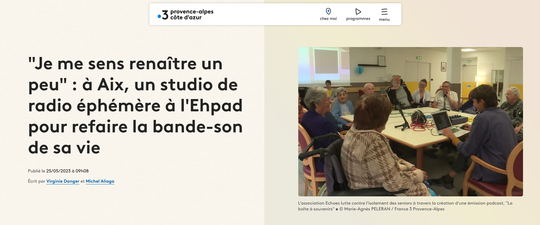 Capture d'écran d'un article sur le site France 3 PACA